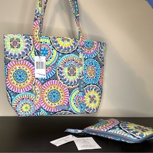 New - Vera Bradley Sunny Medallion (Small Vera Tote) + a matching packable bag